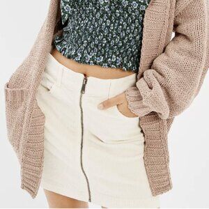 American Eagle cream corduroy zipper front mini skirt